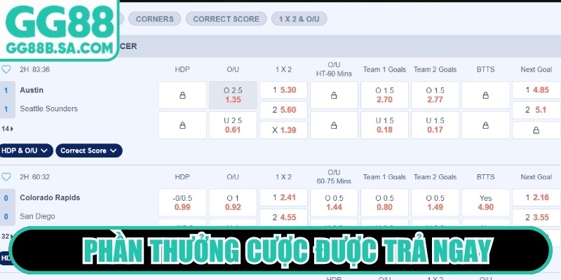 GG88 Thể Thao Thời điểm màn tranh tài kết thúc, phần thưởng cược được trả ngay